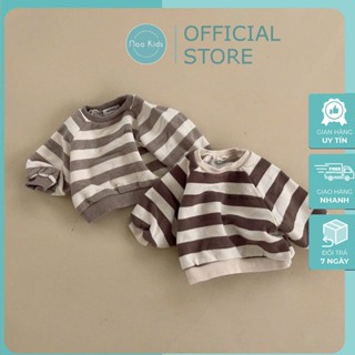 Áo nỉ cho bé trai, bé gái phong cách hàn quốc , áo dài tay thu đông kẻ sọc chất liệu nỉ lót bông cho bé size 0-3 tuổi