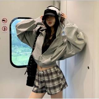  Áo khoác nỉ hoodie croptop dáng rộng siêu xinh phong cách Hàn Quốc Áo khoác nỉ nữ hoodie zip tay bồng 