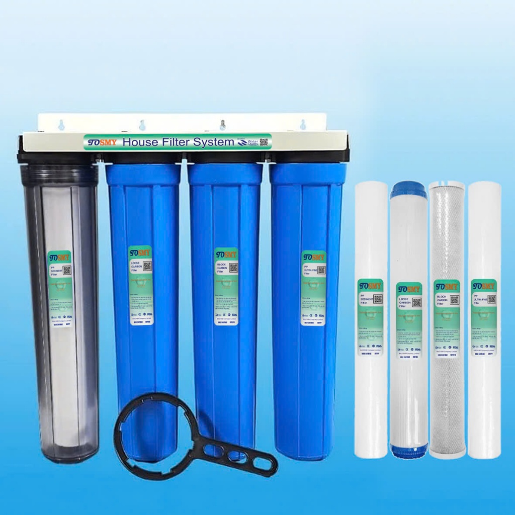 Bộ lọc nước đầu nguồn, lọc sinh hoạt 4 cấp lọc 20inch SMY, lọc nấu ăn, giặt đồ ren 27 (3/4'' ) - (SH