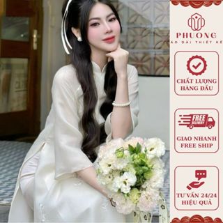 Áo Dài Cách Tân Nữ Lụa Tơ Crep Thêu Hoa Nổi Cao Cấp Phương May Sẵn Dáng Suông 4 Tà Nổi Bật - ADCT17