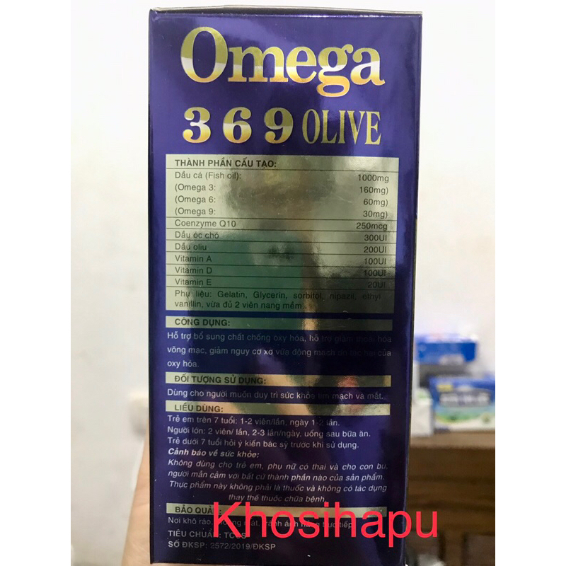 Viên uống DẦU CÁ OMEGA 369 Olive hỗ trợ sáng mắt, đẹp da, tốt cho tim mạch, não bộ chính hãng 100 viên