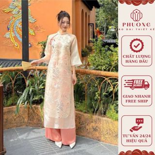 Áo Dài Cách Tân Hạ Uyển Thiết Kế Cao Cấp Phương May Sẵn Dáng Suông 4 tà Cổ Cao Sang Trọng