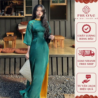 Áo Dài Truyền Thống Nữ Lụa Ngọc Trai Cao Cấp, Phương May Sẵn, Áo Ôm, 2 Tà, Phối Cổ Cá Tính Nổi Bật