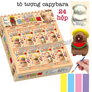 Khay 24 hộp tô tượng capybara, tô tượng thạch cao capybara có sẵn bút và màu khô