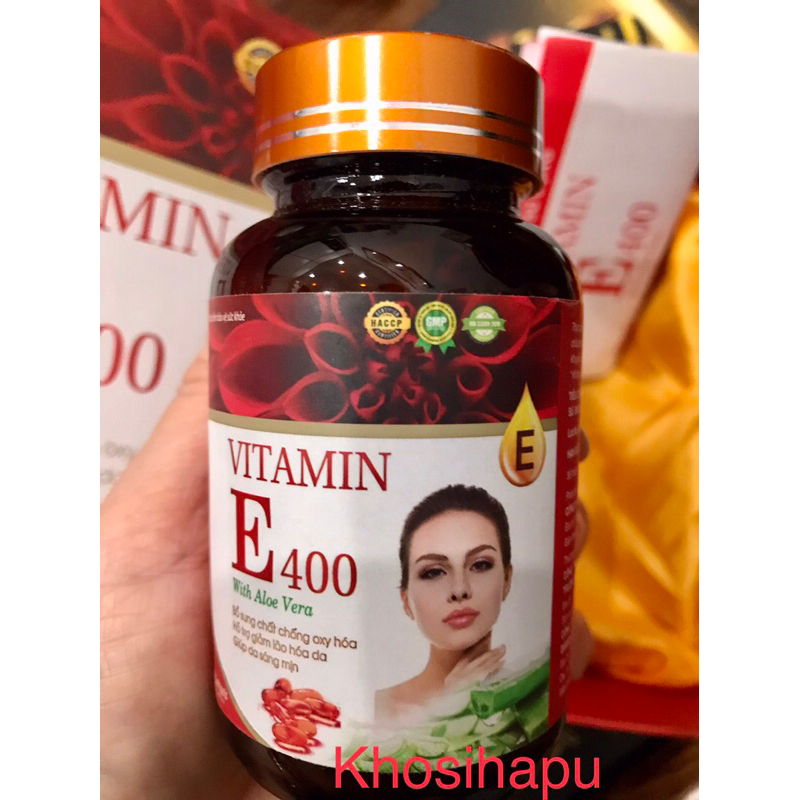 Vitamin E 400 Lô hội giúp da trẻ trung mịn màng sáng khoẻ giảm nám mờ sạm chống oxy hoá giảm lão hoá chín hãng 30 viên