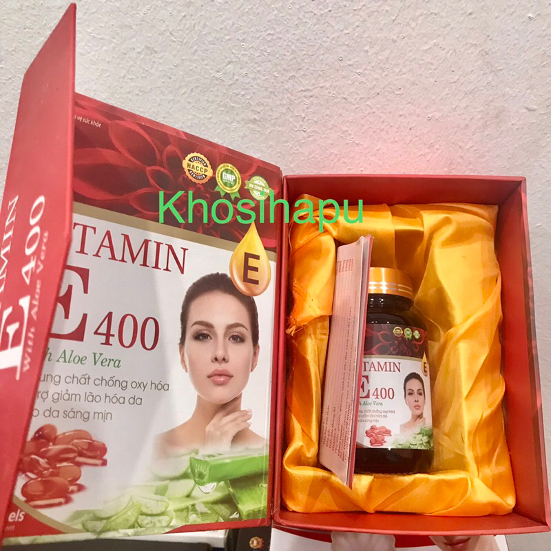 Vitamin E 400 Lô hội giúp da trẻ trung mịn màng sáng khoẻ giảm nám mờ sạm chống oxy hoá giảm lão hoá chín hãng 30 viên