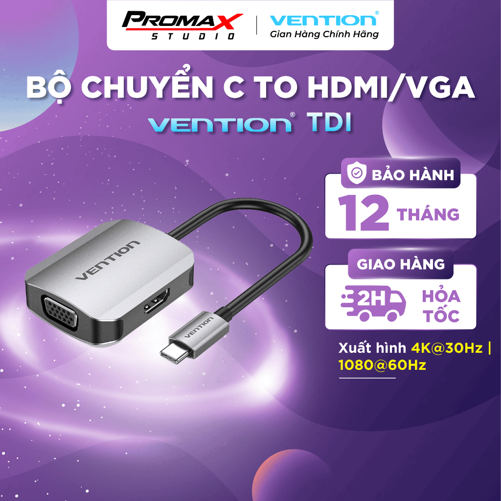 Bộ Chuyển Đổi USB-C to HDMI/VGA 4K VENTION TDI (4K@30Hz)