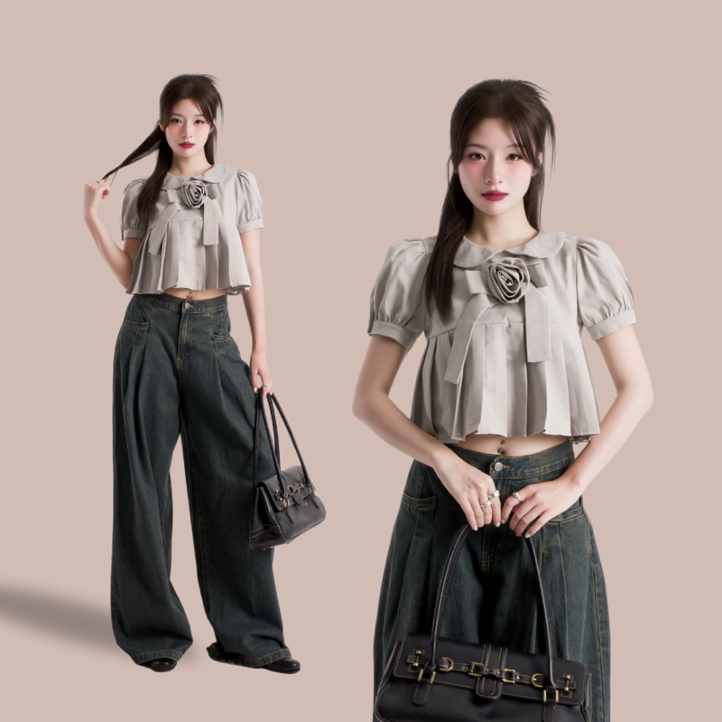 Mania cutie | Blanca top | Áo kiểu hoa hồng nơ babydall xếp ly to