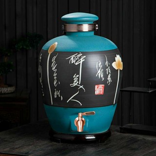 Bình ngâm rượu gốm sứ cao cấp Sen Thư Pháp 5 lít , 10 lít, 18 lít