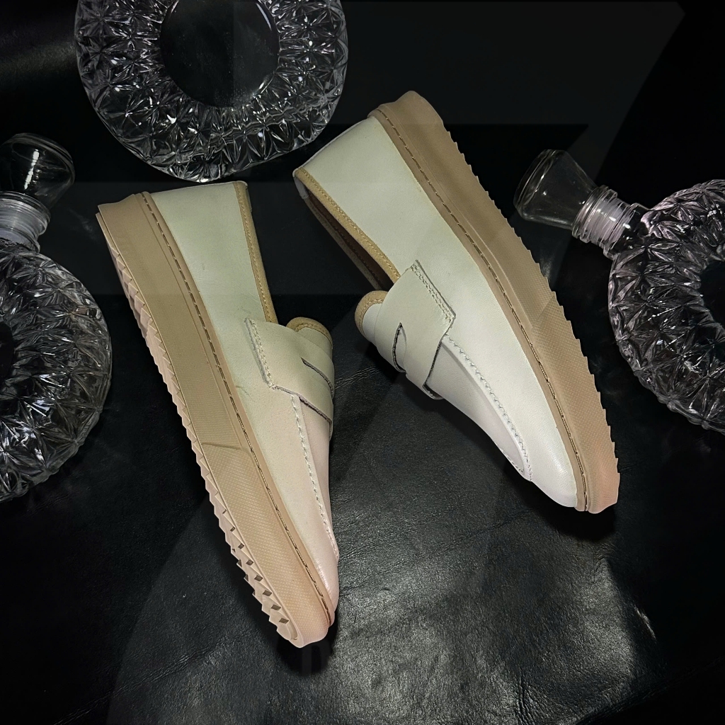 Giày da thuộc CREAM CROCODILE OXHIDE- Slip on da bò thuộc - đế thể thao mềm mại; phong cách Pinkman 