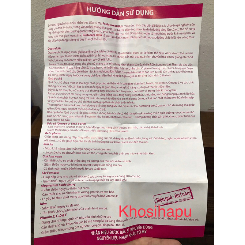 Viên uống bổ máu Protacare DHA bổ sung sắt vitamin dưỡng chất cho người thiếu máu cần phục hồi sức khoẻ phụ nữ mang thai