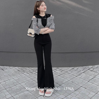 Quần tây ống loe nữ cạp lưng cao 1 khuy chất vải tuyết mưa màu đen tôn dáng quần ống loe nữ đi học làm công sở chơi xinh