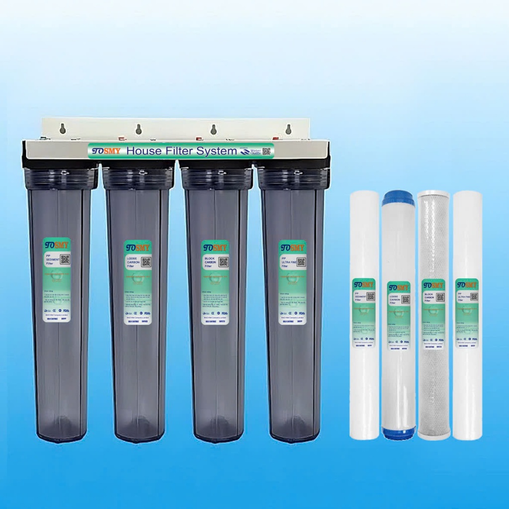 Bộ lọc nước đầu nguồn, lọc sinh hoạt 4 cấp lọc 20inch SMY, lọc nấu ăn, giặt đồ ren 27 (3/4'' ) - (SH
