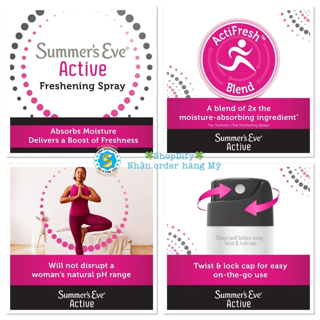 Xịt thơm khử mùi, Nước hoa vùng kín Summer’s Eve 56.7g Xịt phụ khoa của Mỹ thơm mát, quyến rũ