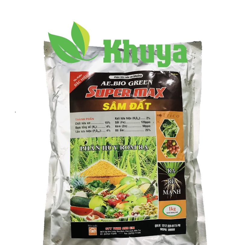 Phân bón hữu cơ Super Max Sâm Đất 1kg Trichoderma Phân hủy rơm rạ và Ra rễ mạnh