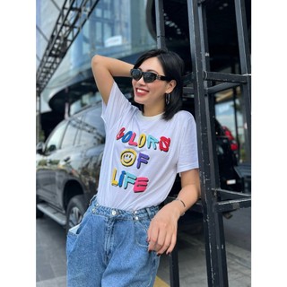 Áo Thun Nữ MAY denim dáng Tshirt Oversize, In Chữ, 100% Cotton Co Giãn Tốt Màu Trắng