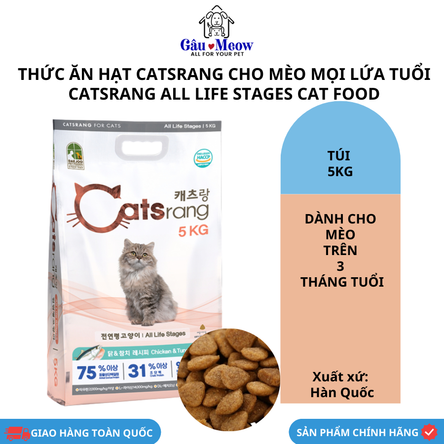 [Túi 5kg] Thức ăn hạt khô Catsrang cho mèo mọi lứa tuổi