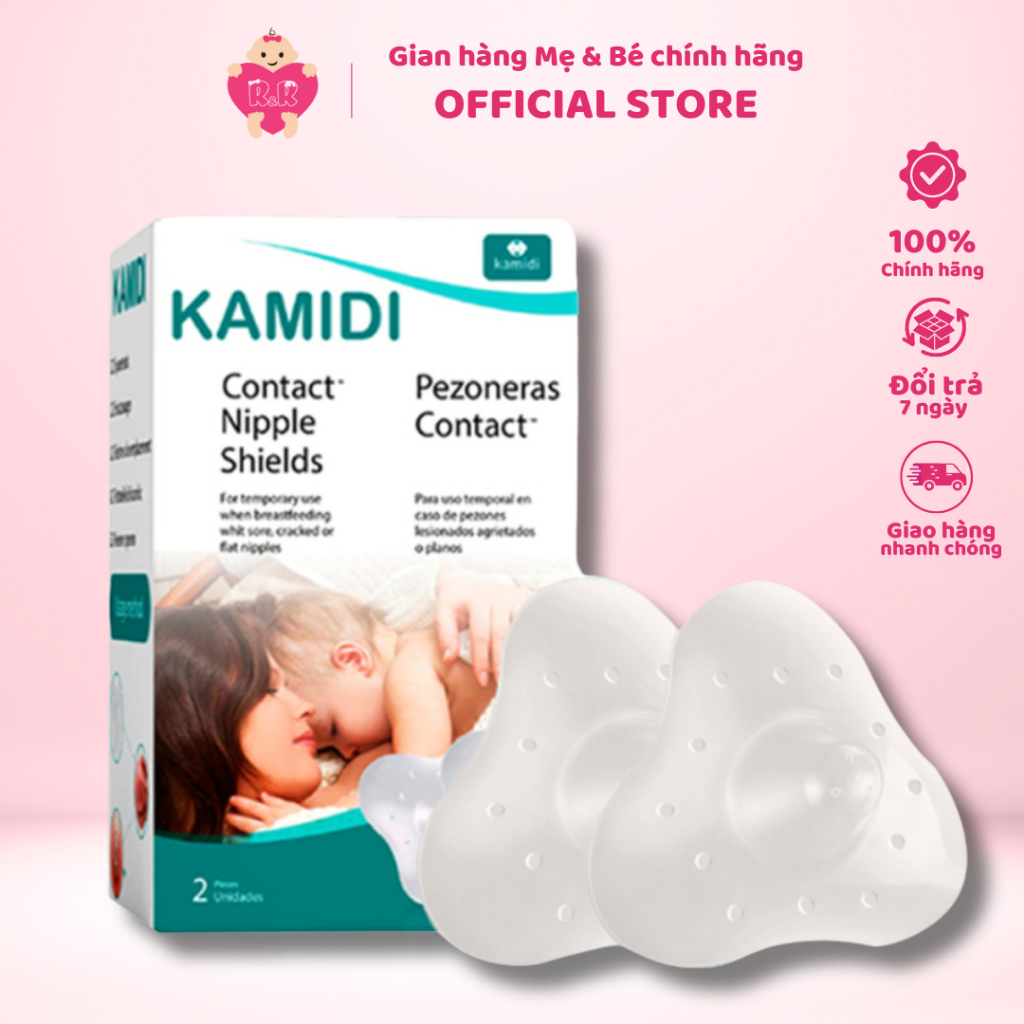 Núm trợ ti KAMIDI, núm silicone tập cho bé ti bình, núm silicone bảo vệ ti mẹ, 2 chiếc/hộp