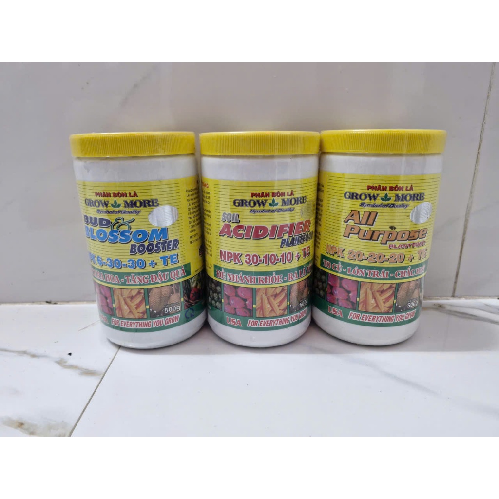 Phân bón lá GROW MORE 30.10.10+TE, 20.20.20+TE, 6.30.30+TE.