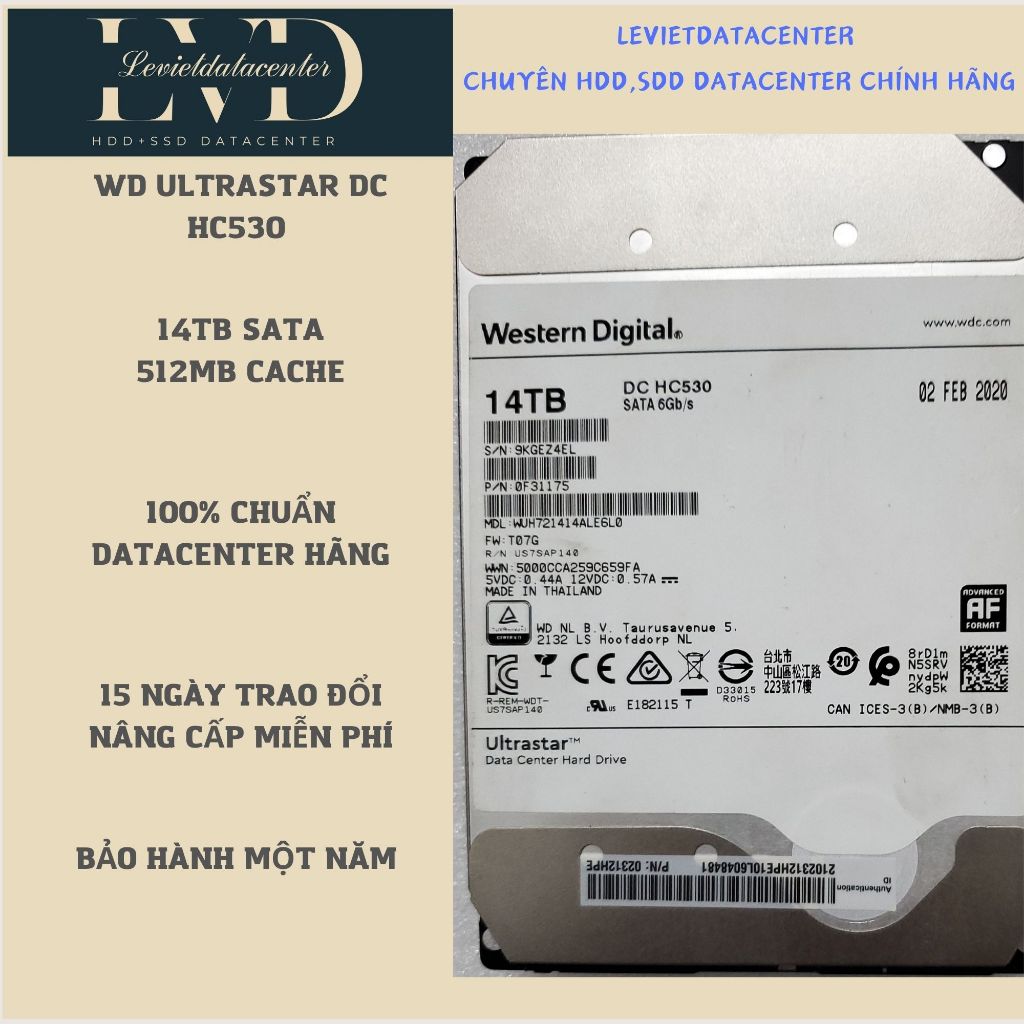 HDD ổ cứng datacenter 3.5 inch sata WD ultrastar 14TB