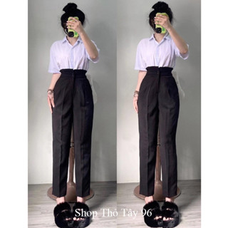  Quần baggy nữ cạp bèo cao 2 tầng xếp ly dáng quần tây đi học lưng cao vải Vitex dày học sinh đi làm công sở cách điệu 