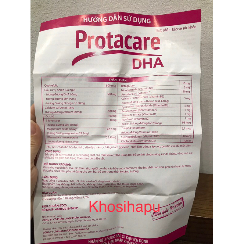 Viên uống bổ máu Protacare DHA bổ sung sắt vitamin dưỡng chất cho người thiếu máu cần phục hồi sức khoẻ phụ nữ mang thai