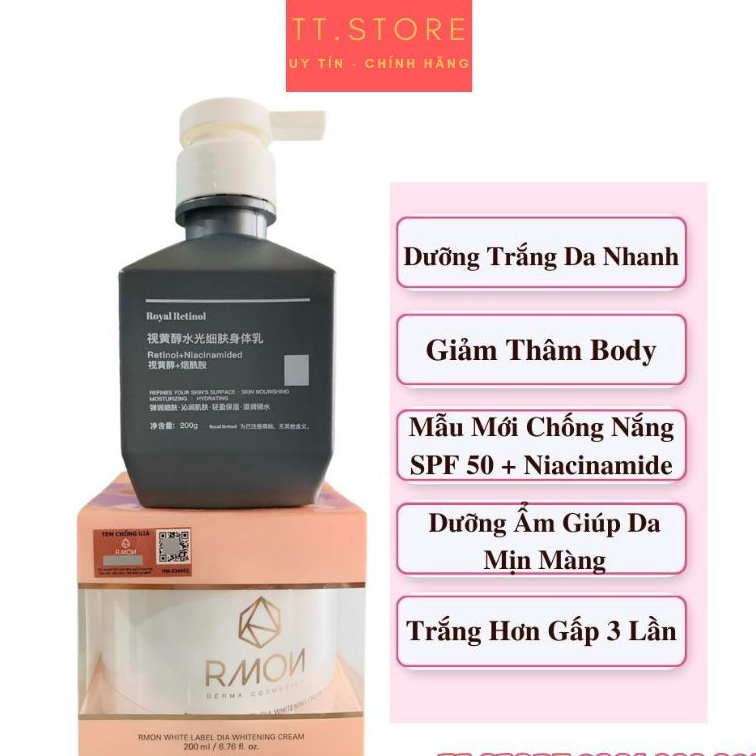Combo Ủ Trắng Kem Body Rmon+ Retinol B22-Giúp Dưỡng Da Body Cung Cấp Độ Ẩm Cho Da