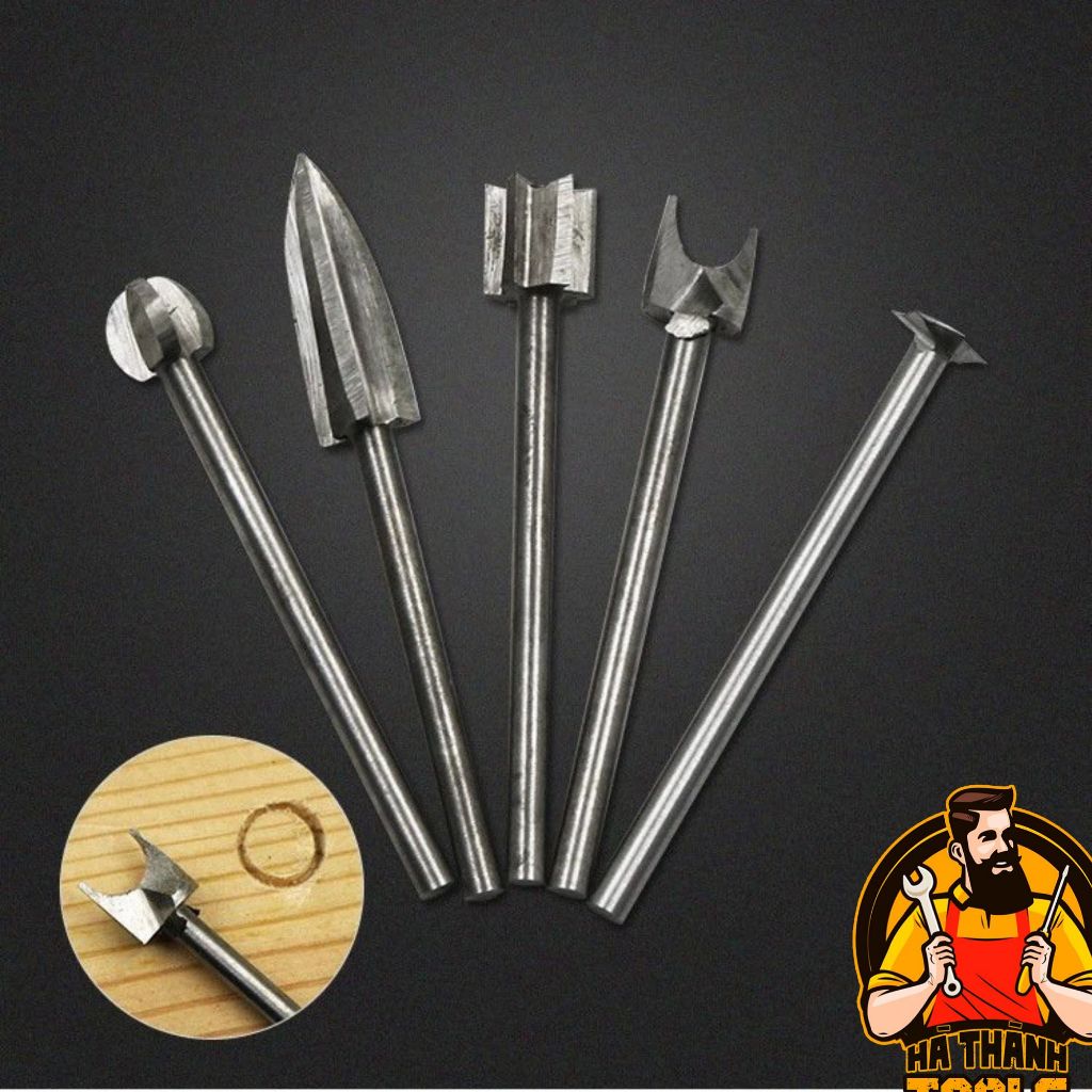 Bộ 5 mũi chạm khắc làm gỗ lũa mini trục 3mm
