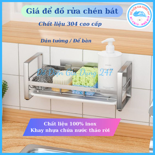 Kệ để đồ rửa chén Garis Inox 304 cao cấp có khay hấng nước tiện dụng, phụ kiện nhà bếp dán tường