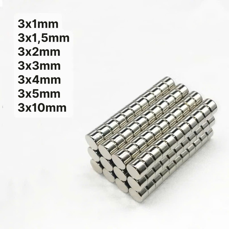 Nam châm trắng đường kính 3mm - 3x1mm, 3x1,5mm, 3x2mm, 3x3mm, 3x4mm, 3x5mm, 3x10mm