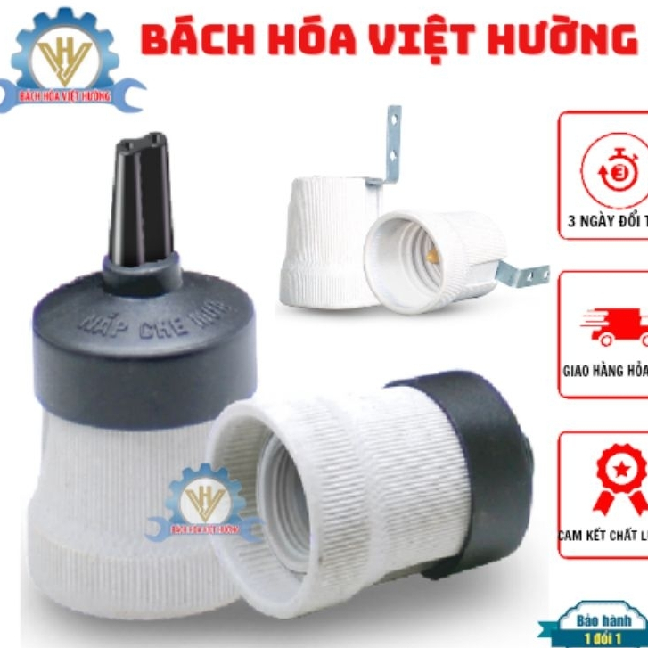 Đui đèn sứ E27  SOPOKA, đuôi đèn chịu nhiệt lên đến 200 độ, đui đèn chống cháy có chụp che mưa