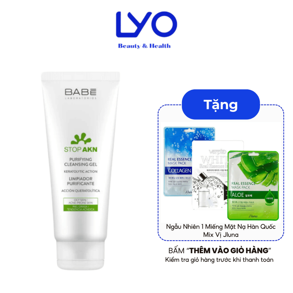 Sữa rửa mặt BABE Stop AKN Purifying Cleansing Gel cho da dầu mụn