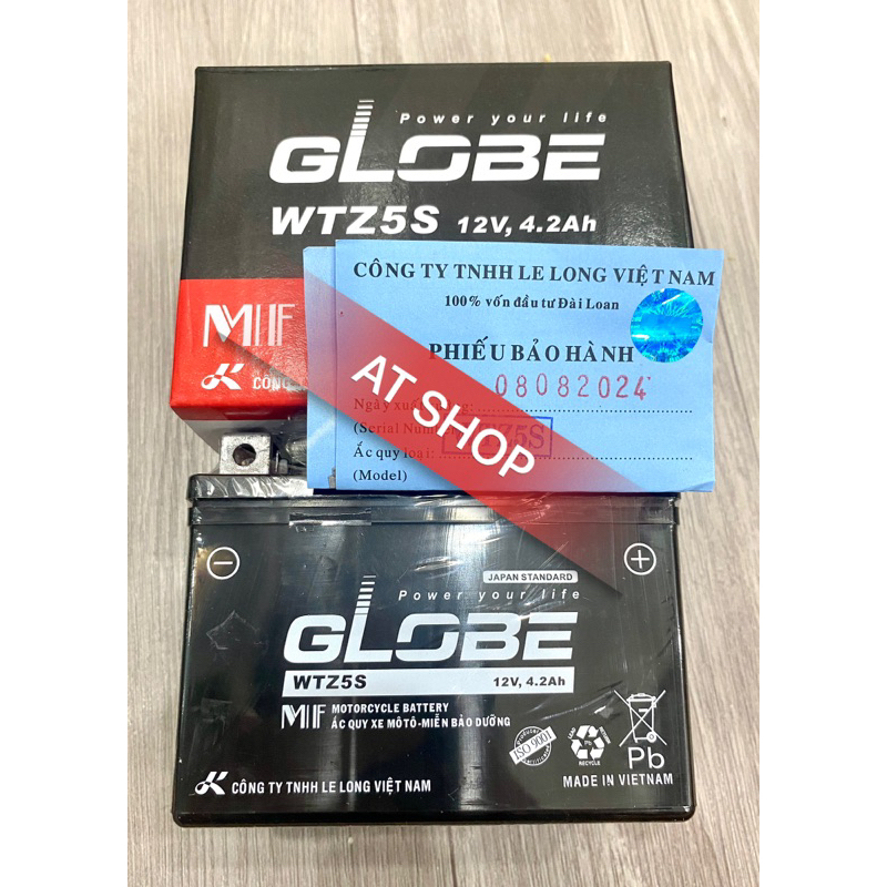 Bình ắc quy khô GLOBE WTZ5S 12V-4.2AH cho Wave RS Rsx Rsv S, Nouvo456, Airblade110, Hayate X-Bike SK