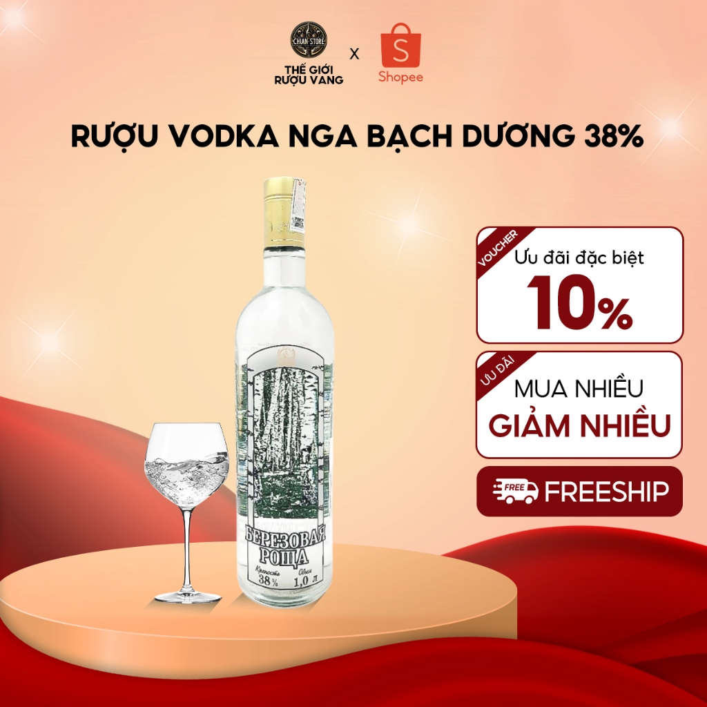 Rượu Vodka Nga bạch dương 38% 1 lít nhập khẩu chính hãng