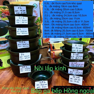 Nồi đất nắp kính dùng kho cá, thịt, nấu mì cay (Có 11 size: 0.5L, 1L, 1.5L, 2L, 2.5L, 3L,3,5L, 6in, 7in, 8in, 9in,10in