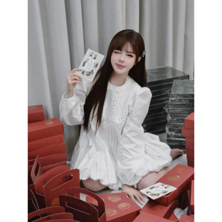 Váy Babydoll Xếp Ly Cổ Tròn Tay Dài Chân Váy Phồng By Bun222