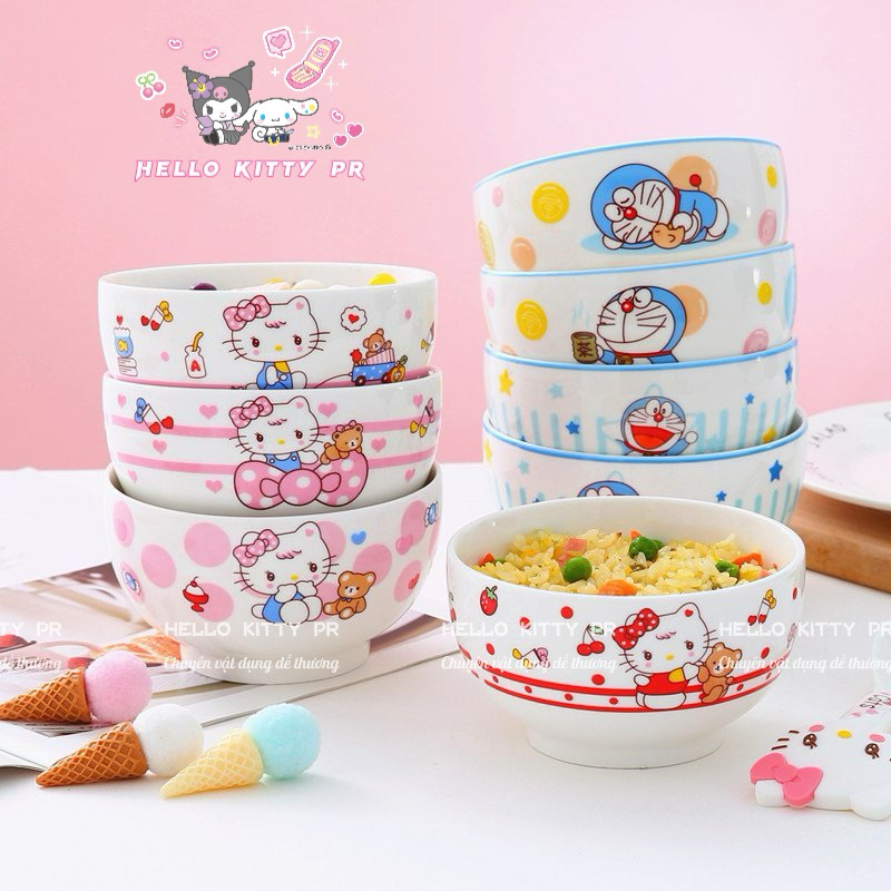 Chén bát, muỗng sứ Hello Kitty - Doremon Doraemon