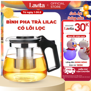  Bình Lọc Trà Thuỷ Tinh Cao Cấp LILAC, Lõi Lọc Inox 304 Chống Gỉ, dung tích 700-900-1250-500ml
