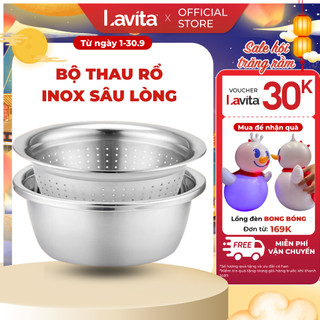 Bộ thau rổ Inox Delio rửa rau củ quả thực phẩm cao cấp bển bỉ chống gỉ sét nhiều size