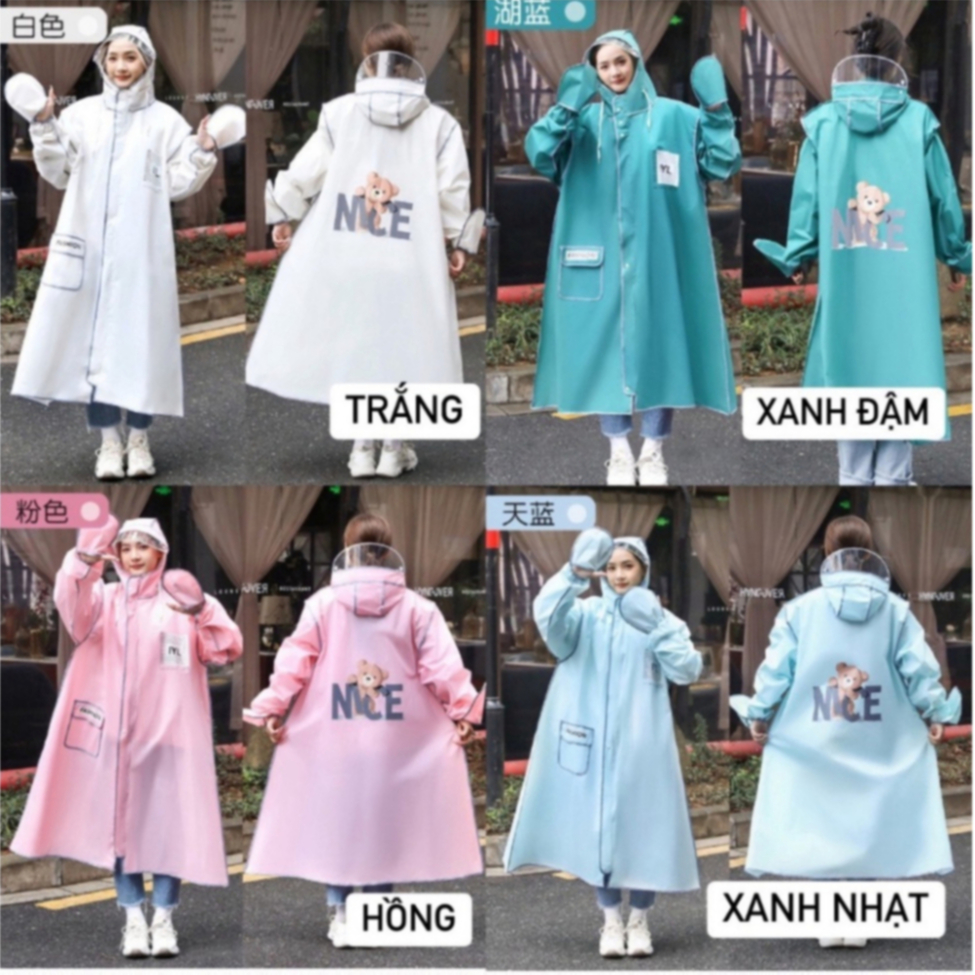 Áo mưa thời trang gấu Nice - Áo mưa in hình gấu có khoá kéo tiện lợi -Áo mưa cứ phải rộng rãi