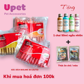 Xúc xích ăn vặt cho Chó Mèo - Bioline vị Bò - Vị Gà - Vị Cá  Bịch 30 Cây