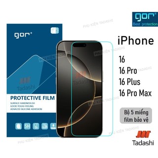  Miếng dán màn hình Gor Iphone 16 Pro Max  16 Pro  16 Cảm ứng nhạy Chống trầy xước Hạn chế vân tay - Hãng Gor  5 miếng  