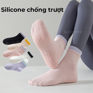 Tất Chống Trơn Tập Yoga Pilates Cổ Trung, Vớ Chống Trượt, Vớ Tập Yoga Chống Trượt, Vớ Thể Thao Gym
