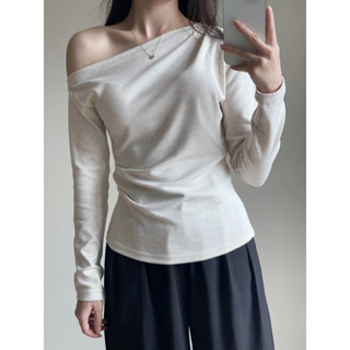 Áo thun lệch vai dài tay nhún eo chất tăm dày Bun222