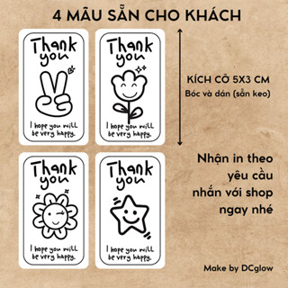 Set 100 Tem Thank you hoạt hình đen trắng, dán hộp đóng hàng niêm phong bao bì, nhãn dán, sticker trang trí dễ thương