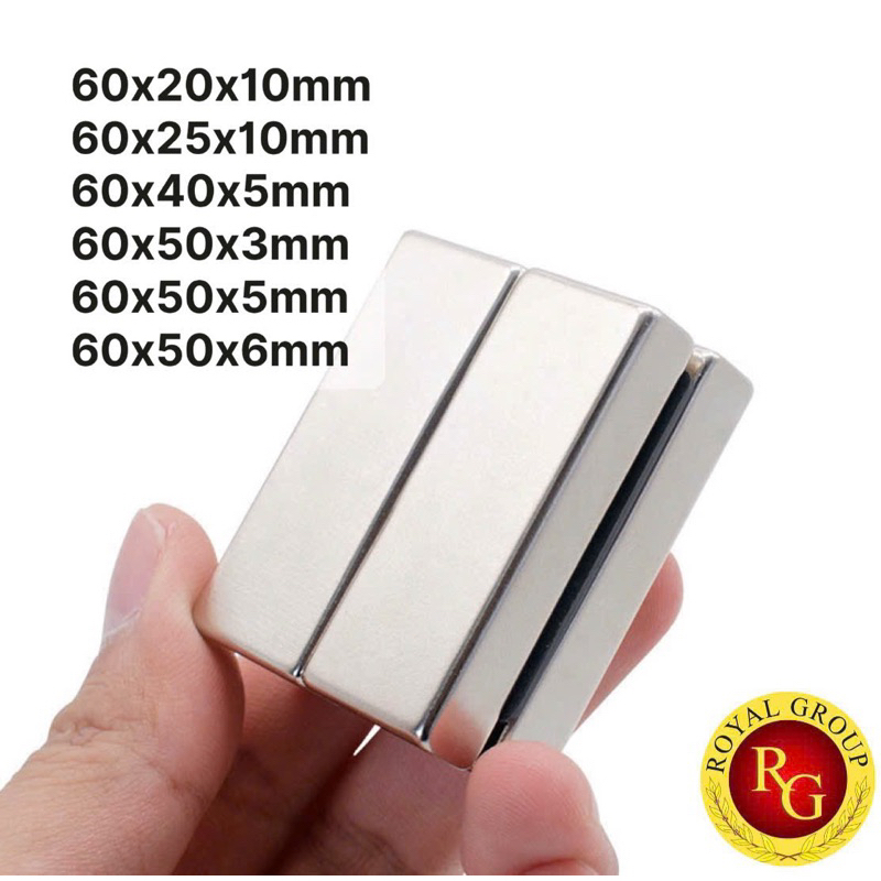 Nam châm viên đất hiếm 60x20x10mm, 60x25x10mm, 60x40x5mm, 60x50x3mm, 60x50x5mm, 60x50x6mm