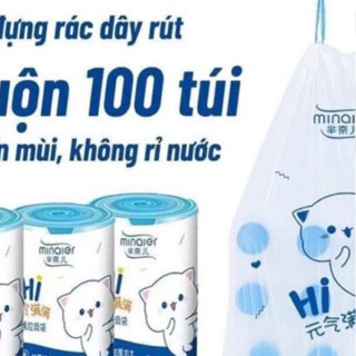 Combo cuộn 80-90 túi đựng rác Minaier có dây rút tự hu,ỷ sinh học chịu nhiệt tiện lợi