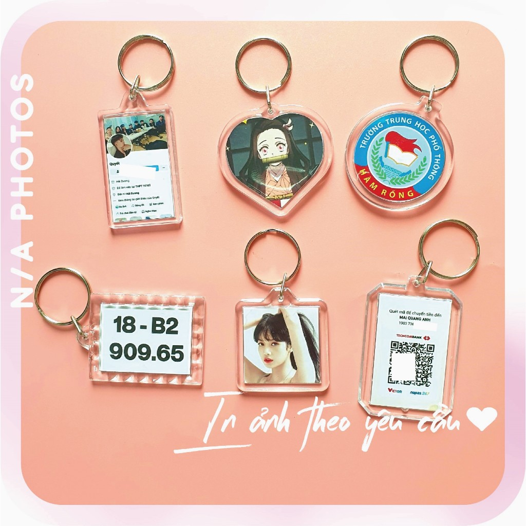 Móc khóa Mica  bao gồm 2 ảnh in theo yêu cầu