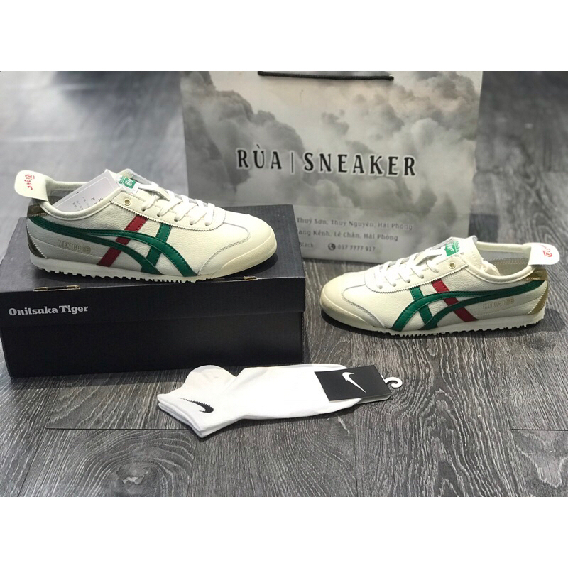 (Rùa Sneaker) Siêu Phẩm Giày Thể Thao Ti/ger M/exico 66 Birch Kale sọc xanh đỏ Cao Cấp Ảnh Thật + fr