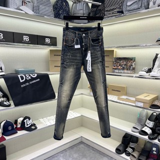 Quần jean nam Purple xanh bụi trơn wash xước dập nhăn loang viền mác lụa boy phố QJ598P